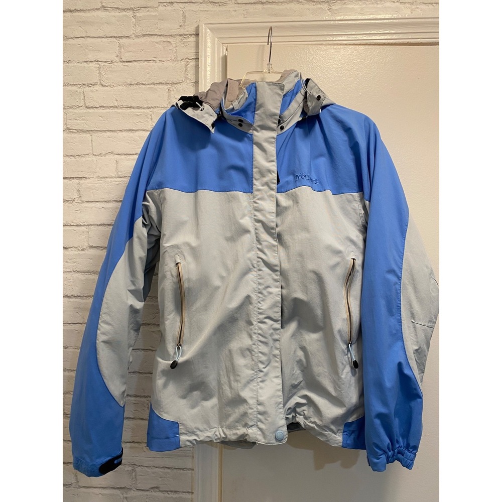 Marmot Minimalist Pertex Hooded Jacket Womens Medium Blue White hiking outdoors